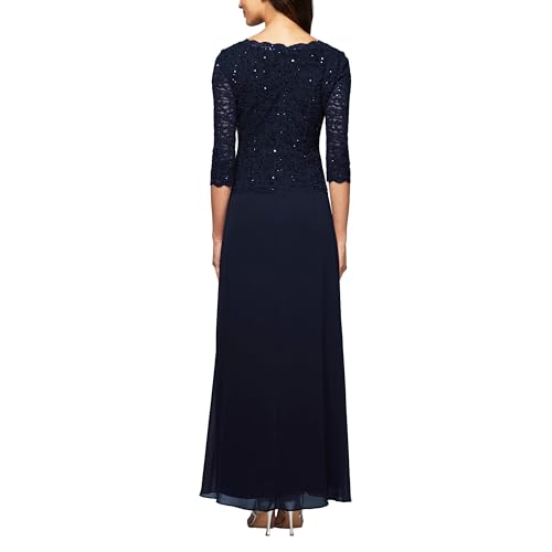 Image of Alex Evenings Women's 3 /4 Sleeve Stretch Lace Bodice Mock One Piece Gown