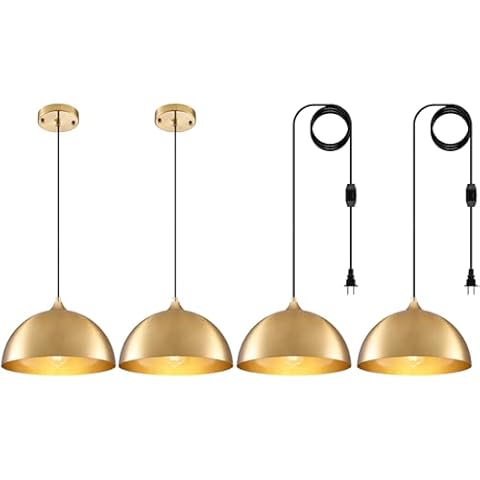 SESIMENT Gold-Electroplated Industrial Pendant Light 11.8inches 2 Packs,Mental Hanging Light Fixtures for Kitchen Island,Dome Pendant Light,Ceiling Light Fixtures for Restaurant Dining Room Aisle Cover