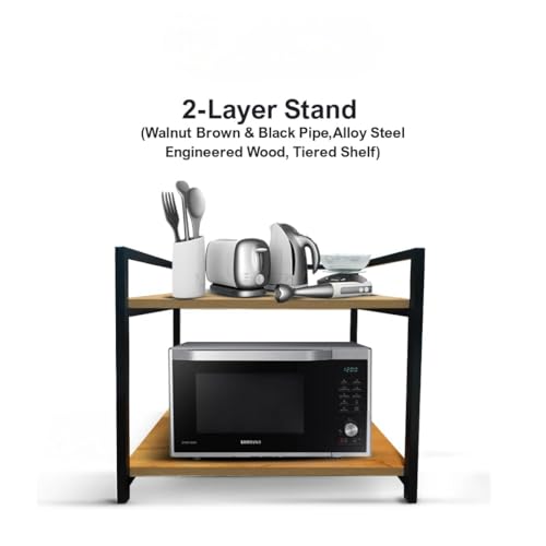 Image of TEKCOOL Microwave Stand,Kitchen Rack Oven Rack 2-Tier Counter Shelf,Space Saving Organizer, Two Layers Counter Top Organizer for Printers on Desk, Microwave Shelf Stand (Wooden)'