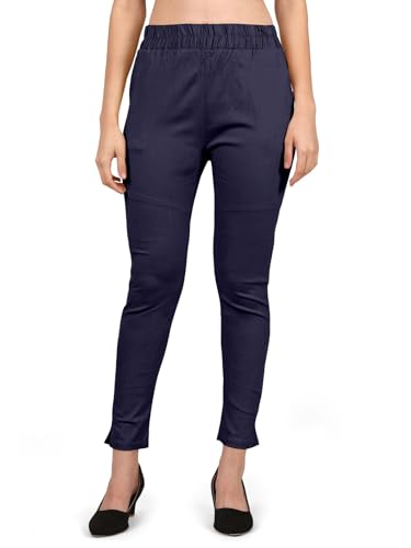 Women's Ankle Length Elastic Waist Cotton Pants, 4 Way Stretchable Slim Fit Casual Pant