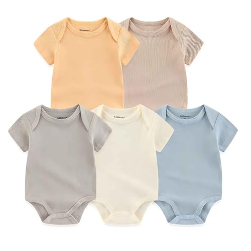 Image of Kiddiezoom Newborn Baby Unisex Cotton One-Piece Bodysuits Baby Gift 5-Pack Baby Clothes