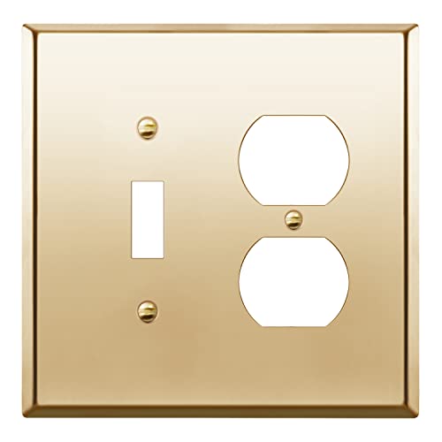 Image of ENERLITES Combination Toggle Switch and Duplex Receptacle Metal Wall Plate, Outlet Cover, Corrosion-Resistant, Mid-Size 2-Gang 4.88 inch x 4.92 inch, Stainless Steel 201, 771121M-PB, Polished Brass