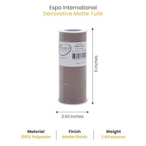Image of Expo International Decorative Matte Tulle, Roll /Spool of 6 Inch x 25 Yards (Pack of 1), Polyester-Made Tulle Fabric, Matte Finish, Lightweight, Versatile, Washable, Easy-to-Use, Light Gray