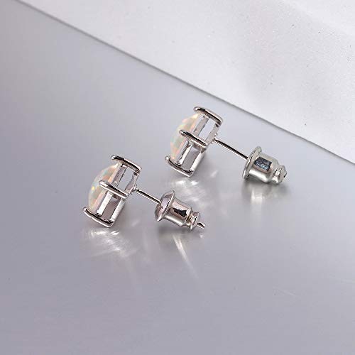 Airmoly Opal Stud Earrings 14K White Gold Plated Square Shape White Fire Opal Jewelry For Women Men Girls 6Mm #TOP3