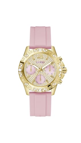 Montre femme Guess 40mm dorée avec un élégant bracelet rose chic