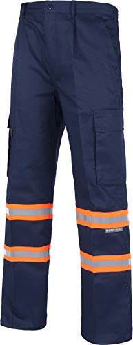 Work Team Pantalón con Cintura elástica, Multibolsillos y Dos Cintas Reflectantes Bicolor. Hombre Marino+Naranja A.V. 38