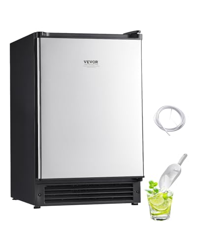 VEVOR Under Counter Ice Maker Machine, Crescent Ice, 15 Lbs/Day Stainless Steel Built in Ice Maker with Reversible Door, 11Lbs Storage Ice Maker Machine for Commercial Home Kitchen, No Drain Required
