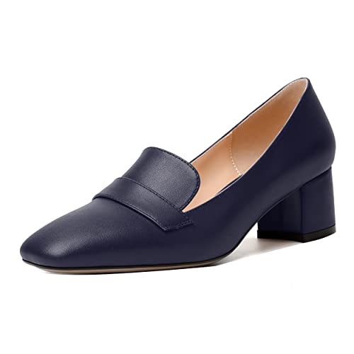 Image of MODENCOCO Womens Square Toe Slip On Comfortable Casual Matte Work Chunky Low Heel Loafers Shoes 2 Inch