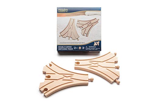 maxim enterprise, inc. Double Curved Switch Track, Wooden Train Track Accessories Compatible with Thomas & Friends, Brio Wooden Train & All Major Brand Fine Wooden Train Sets, 2 Pack Expansion Track