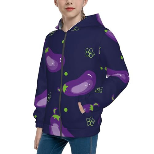 Eggplant Kid Hoodies Boys Zip Up Sweatshirts Girls Pullover with Pocket