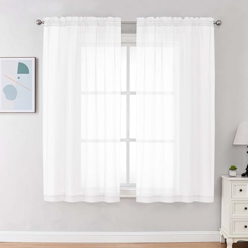 Image of Chyhomenyc White Sheer Curtains 68 Inch Length, Light Filtering Solid Color Bedroom Window Sheer Curtain Panels, Elegant Curtains & Drapes for Living Room, 42Wx68L, 2 Panels