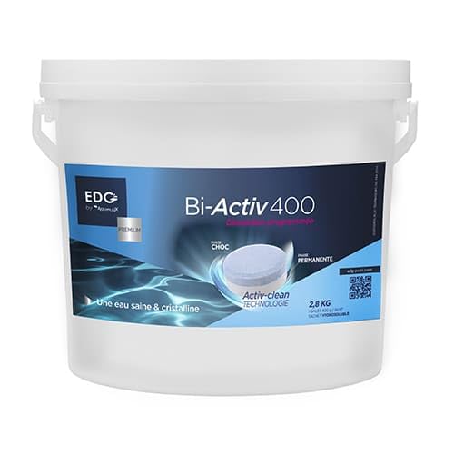 EDG by AQUALUX INTERNATIONAL Chlore Choc Et Multi Fonctions Longue Durée Piscine - Double Effet - Seau 2,8 kg - Méga Galets 400g - Sachet Hydrosoluble sans Contact - Traitement Permanent Bassin