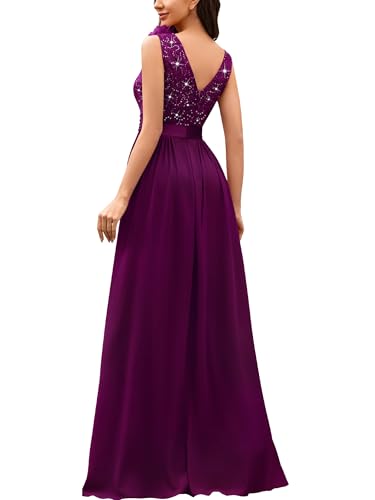 Image of Miusol Women's Vintage V-Neck Sequined Split Formal Evening Maxi Dress