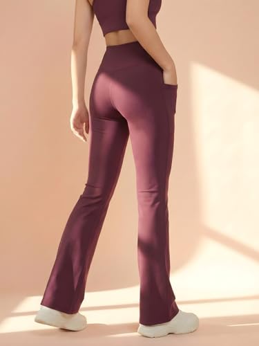 Image of BLINKIN Flared Gym Pants for Women's Workout - The Ultimate Yoga Pants | Workout Lowers | Gym Track Pants for Women with Side Pockets (4830)