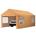 GarveeLife 12x20FT Carport, Portable Garage with Sidewalls, Doors and Ventilated Windows, UV Resistant and Waterproof, Heavy Duty Carport for Car, Bike, Boat, Party (Yellow)