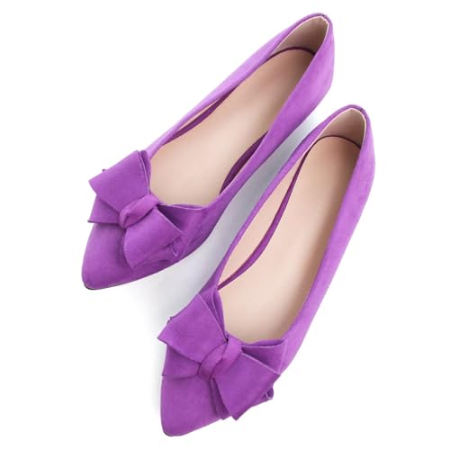 Image of TN TANGNEST Women's Flats Comfortable Dressy Slip On | Pointed Toe Bow Ballet Shoes, Business Casual Office Flats, Suede Flat Shoes