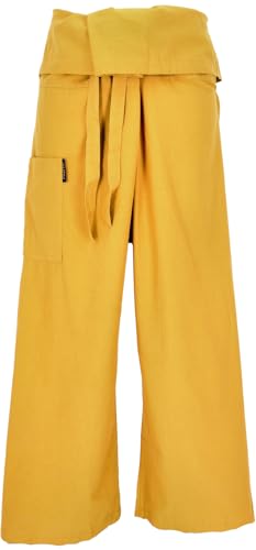 GURU SHOP Thai Fischerhose aus Fester Baumwolle, Wickelhose, Yogahose, Unigröße - Mustard, Herren/Damen