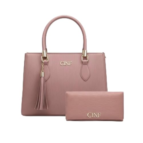 Bolsa Feminina Média de Ombro + Carteira Kit Com 2 Peças (Rose)