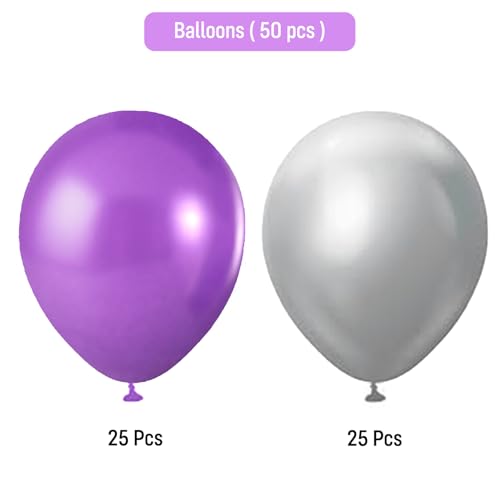 Image of Party Propz Silver and Purple Balloons For Birthday Decoration - 50 pcs Purple and Silver Balloons For Decoration | Metallic Balloons For Decoration | Happy Birthday Balloon Decoration Kit (Latex)