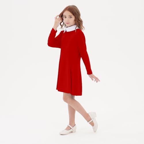 Girls Casual Dress Long Sleeve Vintage Peter Pan Collar T-Shirt Dresses Age 3-12 Years2
