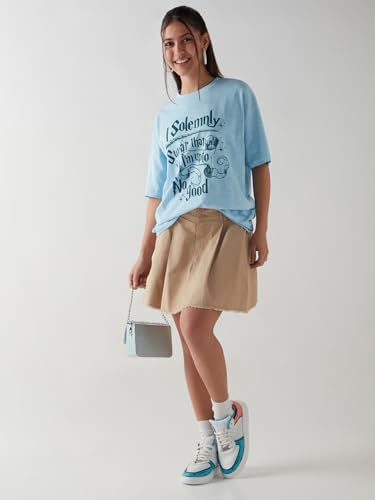 Image of Bewakoof Women's Cotton Printed Oversized Fit Half Sleeve Round Neck T-Shirt | Casual wear | Streetwear | Oversized Tshirt for Woman Cotton| Baggy