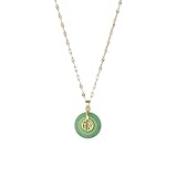 emmandsophie Green Jade Necklace | Authentic Good Fortune Pendant | Brushed Matte Finish | Unique Modern Design | Vintage Style Jade Necklace | Women's Jewelry Gift| Jade Necklaces for Women