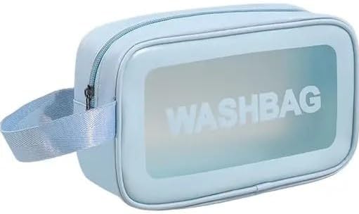 Gritty Wash Bag Pouch for Travel Kit Toiletry Bag Cosmetic Bag Make Up Box for Brushes,Accessories with Handle,Large Capacity Translucent Waterproof Travel Small Size 25X16X10 (Sky Blue)
