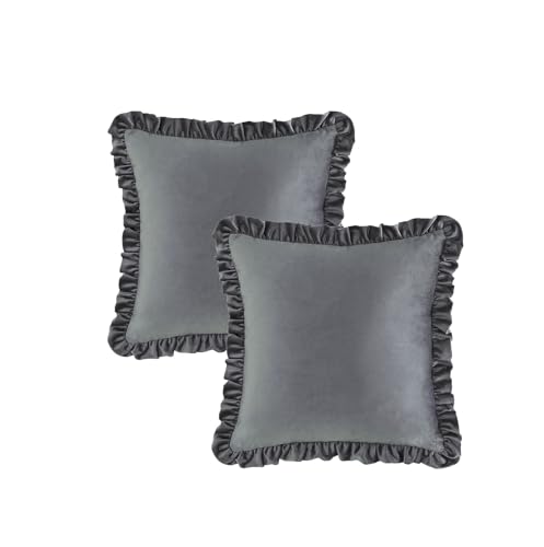 Image of Velvet Grey 20x20 Pillow Covers, Set of 5 Decorative Ruffle Cushoin Pillow Covers for Sofa Couch