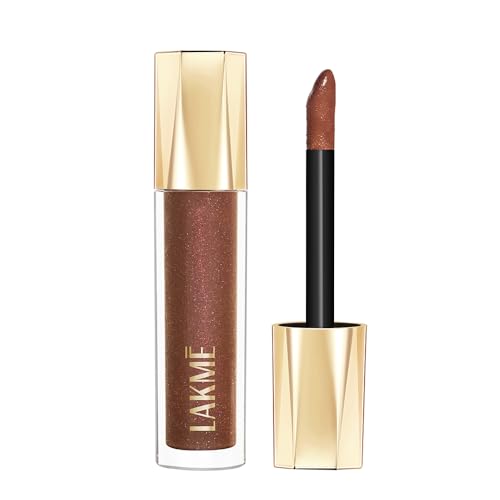 Image of Lakme Glitterati Lip Glaze, for Plump and Shiny Lips, with Vegan Collagen and Crystal Technology, Non-Sticky Formula, Glitter Infused, Delicious Coconut-Vanilla Scent, 304 Espresso Martini 5ml
