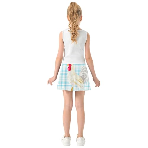 White Roosters Blue Stripes Girls' Shorts Athletic Skorts Toddler Tennis Skirts Running Butterfly 3t4
