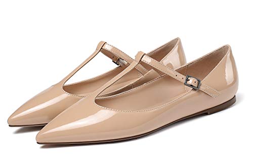 Eldof Women's Pointed Flat Pumps, T-Strap Flat Pumps, Comfortable Flat for The Office Wedding and Dress2