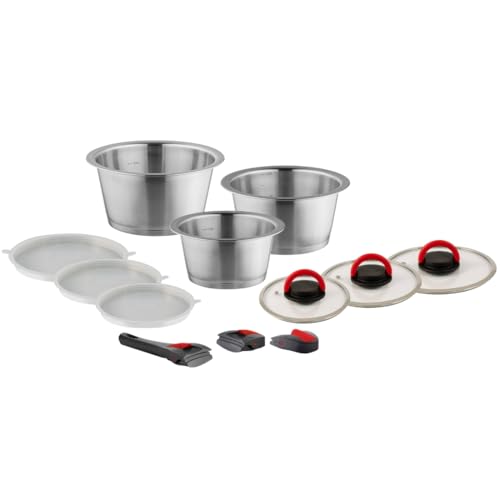 Quick Clack Pro 504793000 Edelstahl Kochtopf Set - 12-teilig - Abnehmbarer Griff, Topfset für Induktion, Gasherd, Elektroherd, Ceranfeld geeignet
