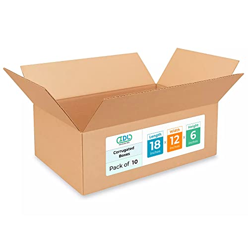 Medium Moving &amp; Shipping Boxes 18x12x6 inches (10-Pack) - Extra Strength 200 lb vs Regular - Corrugated Cardboard Moving Boxes - Easy-to-Recycle Packing Box - Medium Moving Box by IDL Packaging