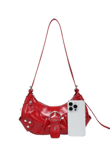 Image of Women's Y2K Purse Shoulder Bag Top Handle Handbag Small Punk Hobo Clutch Purses Bags Trendy Trendy Leather Buckle Punk Purses