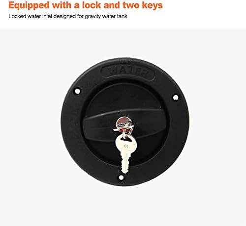 POHOVE RV Fresh Water Locking Cap Round Gravity Fresh Water Filling Hatch Inlet with 2 Keys Motorhome Locking Water Inlet Filler Cap for Camping Trailer Gravity RV(Black)