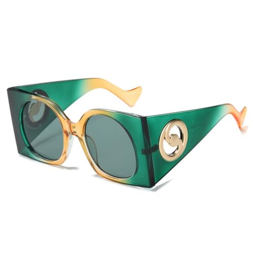Lunettes de soleil surdimensionné femmes hommes grand cadre vert punk protection UV400