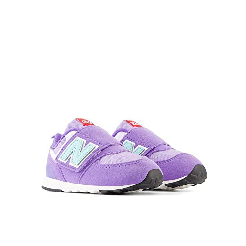 Image of New Balance Kid's 574 New-B V2 Heritage Brights Hook and Loop Sneaker, Violet Crush /Bright Cyan, 3.5 XW Infant