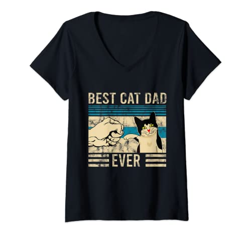 Femme Vintage Best Cat Dad Ever Bump Kitten Love T-Shirt avec Col en V