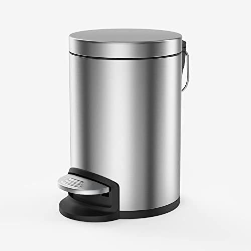 H+LUX Small Garbage Can with Lid,Small Trash Can for Bathroom,Bedroom,Office,Step Trash Can with Soft Close Lid , Brushed Stainless Steel Trash Can,3 Liter/0.8 Gallon