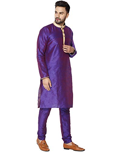 Image of SKAVIJ Men's Art Silk Embroidered Kurta Pajama Set Woven Design Festive Party Dress