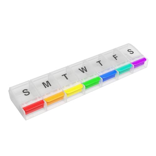 Image of Ezy Dose Weekly (7-Day) Pill Organizer, X-Large Medicine Planner, Rainbow | Daily Vitamin & Supplement Case, Spacious Push-Button Compartments, Convenient & Easy to Use, Travel-Friendly, BPA-Free