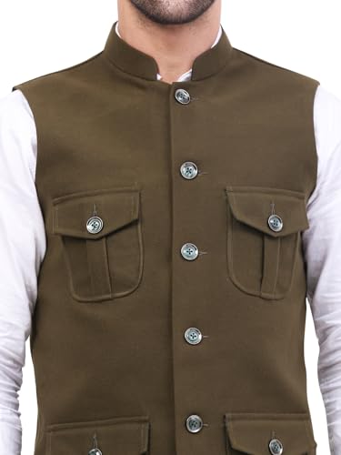 Image of FH Wearza Polywool tweed Solid multipocket Sleeveles Nehru Jacket For Men