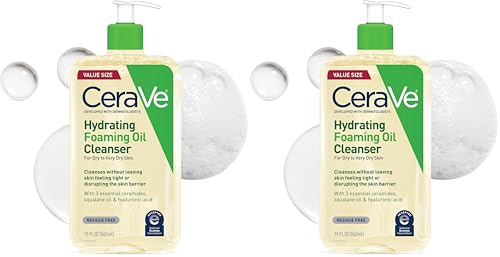 Image of CeraVe Hydrating Foaming Oil Cleanser,Moisturizing Oil Cleanser for Face & Body,Squalane-Oil + Hyaluronic Acid + Ceramides,For Dry to Very Dry Skin,Fragrance Free & Residue Free,19 FL Oz,(Pack of 2)