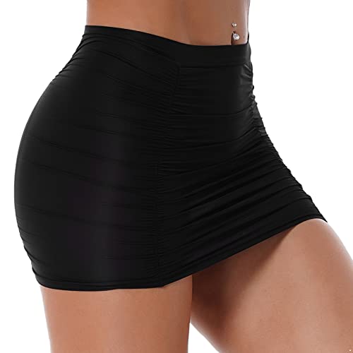 Womens Translucent Skirts Bodycon Pencil Skirts Stretchy Shirring Ruched Skirts Nightwear3