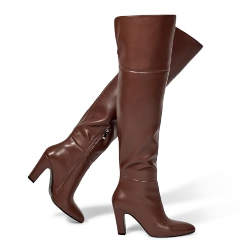 Image of wetkiss Thigh High Boots for Women, Over the Knee Boots with Chunky Heel, Side Zipper, Wide Calf Design, Stylish and Comfy
