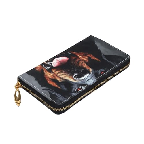 Cool Rottweiler Dog Art Women Wallets Leather Zip Around Clutch Purses Waterproof Credit Card Holder With Phone Holder Ladies Travel Coin Purse3