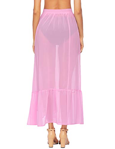 Ekouaer Women Long Sarong Beach Sheer Cover Ups Wrap Swimsuit Cover Up Skirt Pareo Chiffon Bikini Beachwear(Pink,Xxl) #TOP29