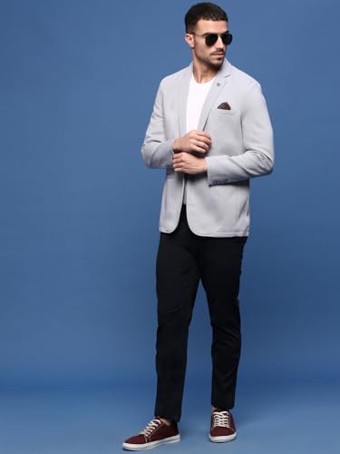 Image of SHOWOFFFF Men Solid Single Breasted Casual Blazer | Notched Lapel Full Sleeves Cotton Blazer for Mens | Slim Fit Regular Length Blazer for Men's
