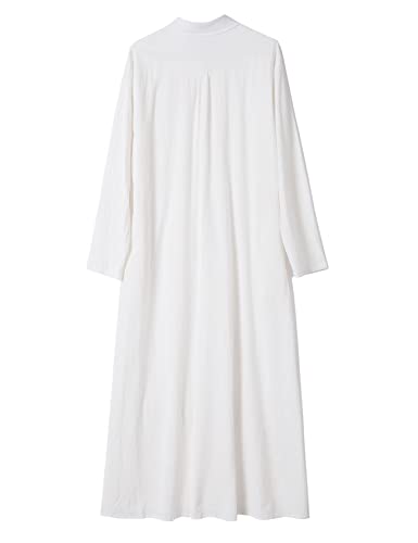 Image of Ladyful Women's Cotton Linen Maxi Dress Summer Long Sleeve Shirt Dress | Button down, Collared, Pockets, Solid color /Striped, Summer Caftans for women, Plus size, Cotton maxi dress for Party, Beach