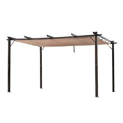 Outsunny 10' x 13' Aluminum Patio Pergola with Retractable Pergola Canopy, Backyard Shade Shelter for Porch, Outdoor Party, Garden, Grill Gazebo, Brown